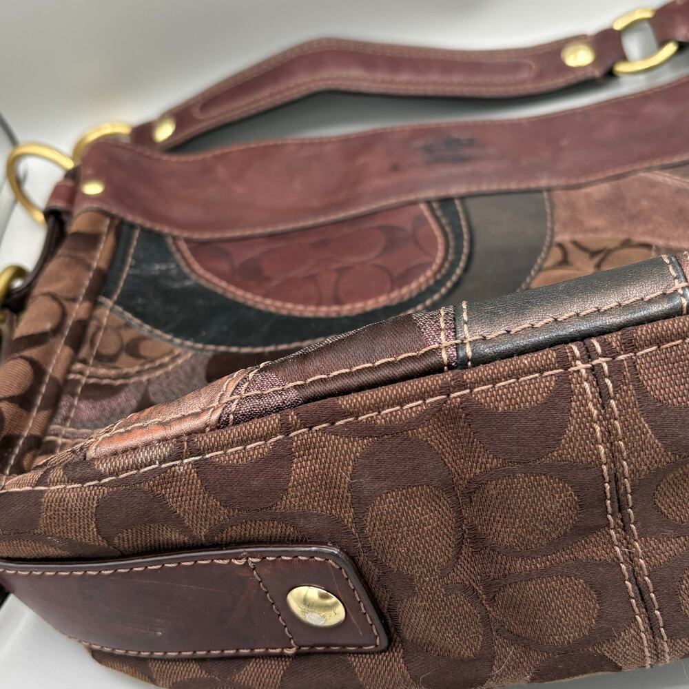 Coach Y2K Vintage Zoe Mosair Brown Patchwork Leather Suede Hobo Shoulder Bag - Picture 6 of 16